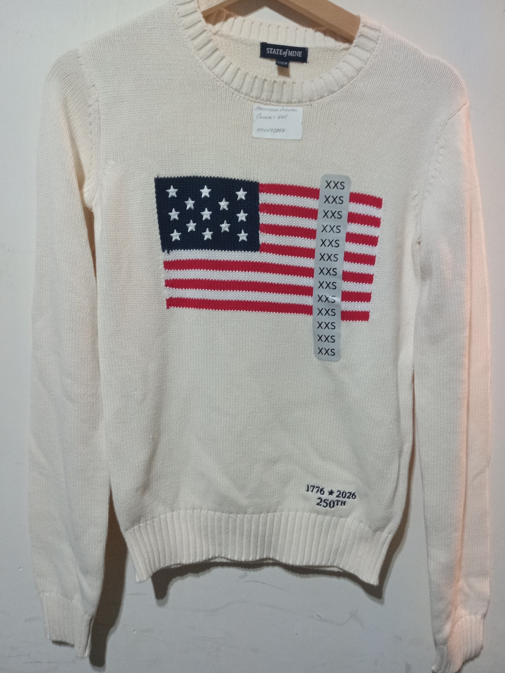 State of Mine Cream Crewneck Sweater with Flag Motif